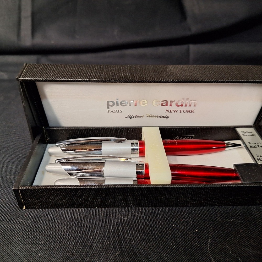 Pierre Cardin 3 Piece Pen and Pencil Set Metallic‎ Red Silver with Gift Box PDA